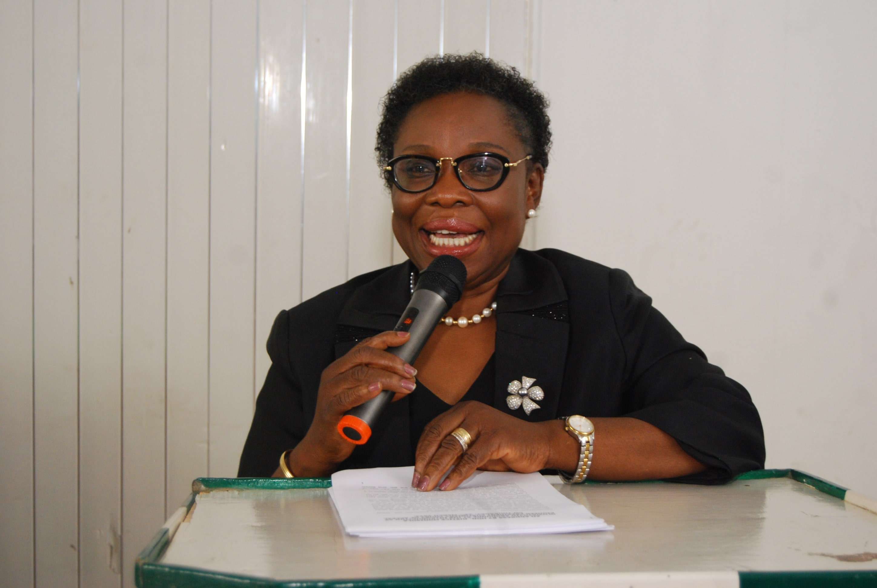 The PCCA (Hon. Justice M.O. Abodunde) delivering her speech during The Visitation to LGA Commission on 4th April, 2023.